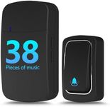 Wireless self generating doorbell, battery free, waterproof design, adjustable volume, 38 ringtones, 1000 feet long coverage, suitable for indoor and outdoor use, black