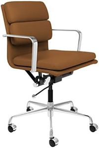 Laura Davidson Furniture SOHO II Padded Management Office Chair - Mid Back Desk Chair with Arm Rest, Swivel & Cushion Availability, Made of Faux Leather, Brown