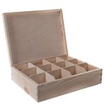 Wooden Decorative Box with 12 Compartments | 29.5 x 22.5 x 8 cm | Accessories Storage Case Tea Bag Sewing Jewellery Organiser Divided Sections| Natural Unpainted & Untreated Wood for Craft