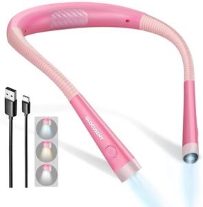 Glocusent LED Neck Reading Light, Book Light for Reading in Bed, 3 Colors, 6 Brightness Levels, Bendable Arms, Rechargeable, Long Lasting, Perfect for Reading, Knitting, Camping, Repairing