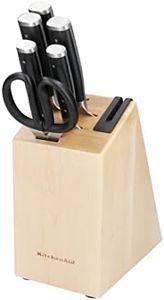 KitchenAid Gourmet 6 Piece Knife Block Set, Black Handles, Japanese Steel - 5 Knives, Shears & Sharpener