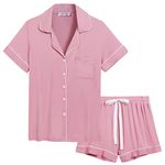 Amorbella Womens Pj Sets Button UP Jersey Knit Pajama Shorts Set Moisture Wicking(Dusty Rose,Medim)