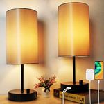 Wondlumi Bedside Lamps Set of 2, Dimmable Table Lamp with 2 USB Charging Ports, Modern Small Nightstand Desk Lamp Round for Living Room Bedroom Office (Bulb Included)