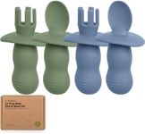 KeaBabies 4-Pack Silicone Baby Spoons and Forks Set - Baby Spoon Self Feeding, BLW Baby Utensils 6-12 Months, Baby Led Weaning Feeding Spoon, Teething Infant Baby First Food Training Pre Spoon(Slate)