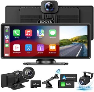 Wireless Carplay Touchscreen with 4K Dash Cam, 10.26" Portable Apple Carplay & Android Auto Car Stereo, Carplay Screen with 1080p Backup Camera, GPS Navigation/Mirror Link/Voice Control/Bluetooth