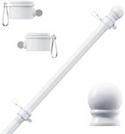 PHITRIC 6FT Flag Pole Kit, Tangle Free Spinning Stainless Steel Weather Resistant Rustproof Flagpole Suitable for 3x5 Sports Fan Outdoor Flags 1" Dia Flag Poles for House, Wall (with Bracket, White)