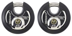 BRINKS - 70mm Commercial Stainless Steel Keyed Alike Discus Padlock, 2-Pack - Stainless Steel Body with Stainless Steel Shackle, Black