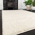 Large Cream Shaggy Lounge Living Room Rug Modern Off White Soft Plain Fluffy Bedroom Carpets Hallway Children's Mat Area Rugs 161cm x 221cm