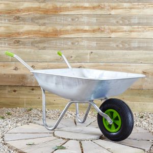 Neo 65L Wheelbarrow – Silver Steel Garden Cart