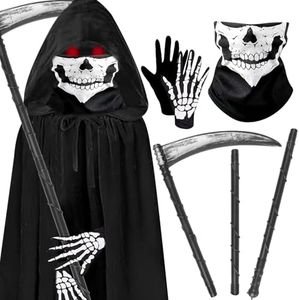 Auirshiky Costumi Halloween, Costume da Grim Reaper, Costume da Tristo Mietitore, Maschera da Scheletro, Guanti da Scheletro, Halloween Costume Bambini per Carnevale, Feste in Costume,60cm