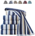 TheWhiteWater – 100% Natural Cotton HAND – BATH – BEACH Towel & Bathroom Sheets – (Blue – Bale Set of 4) – Stripe Design – 6 Threads Combed Stripe 550 GSM (Bale set of 4, Blue)