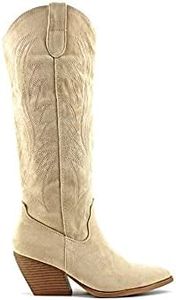 MODELISA - Bota Alta Campera Cowboy Tacón Ancho Mujer (Beige, Sistema tallas calzado EU, Adulto, Mujer, Números, mediano, 39)