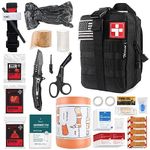 Survival First Aid Kit with Tourniquet, 6" Israeli Bandage, Splint, Tactical Military Combat Molle IFAK for Wound Care, Bleeding Control, Trauma Hemorrhage and More (Black)