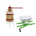 Fruit Crusher 7 Litre & Fruit Press 12 Litre Solid Oak & Steel Construction Traditional Manual Spindle Operation Heavy Duty Includes 3 Free Straining Bags Juice Cider Home and Commercial use