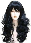 Black wavy curly wig,black curly wigs for women wig for halloween costumes with Heat Resisitant Fiber 25inches Curly Black Wig