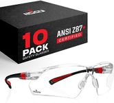 NoCry Safety Glasses with Clear Anti Fog Scratch Resistant Wrap-Around Lenses and No-Slip Grips, UV Protection. Adjustable, Black & Red Frames (10 pack)