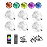 GEYUEYA Home RGB Decking Lights Kit, Ø30MM 12V 0.5W Bluetooth APP Control LED Pathway Lighting Color Changing for Steps Stair Patio Floor Pool Deck Outdoor LED Landscape Lighting - 6 Packs