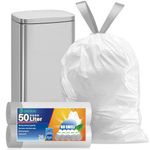 OKKEAI 50l Bin Bags Kitche Bin Liners Heavy Duty Waste Bags Large Garbage Bags Tall Swing Rubbish Bags 20 Counts Plastic White Trash Bags with Drawstring Tie Handle Fit 40-60 Liter Bin