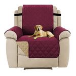 H.Versailtex Recliner Slipcovers, Water Resistant Recliner Chair Covers for Pets, Machine Washable Recliner Protectors Covers with 2" Wide Elastic Strap for Kids (Burgundy/Tan)