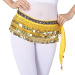 FancyDressWale Belly Dance Hip Scarf Waist Belt with Gold Coins for Women and Girls (Yellow Premium)