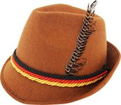 German Alpine Bavarian Oktoberfest Brown Costume Hat with Feather (Brown)