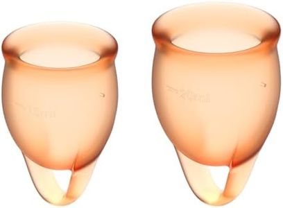 Satisfyer Feel Confident Menstrual Cup - Reusable Period Cup with Removal Ring - Soft, Flexible Body-Safe Silicone, Easy Insertion & Removal - Includes 2 Cup Sizes for All Flows (Orange)