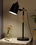 Homesake® Nordic Style Metal Desk Lamp,Modern Minimalist Adjustable Reading Lamp with Solid Natural Wood, (Desk Lamp Black)