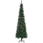 HOMCOM 7.5ft Pencil Artificial Christmas Tree, Xmas Tree with Thin Pine Needles and Realistic Branches, Pine Cones, Metal Base, Green