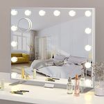 ADDCOLOR Hollywood Vanity Mirror with Lights, Makeup Mirror with USB Charging Port and Phone Holder, 14 LED Bulbs and 3 Adjustable Lighting Modes Table Mirror (60x18x52.3 cm)