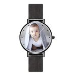 SOUFEEL Custom Photo Watch for Women Men - Personalized Engraved Watch with Name Customized Unique Wrist Watches Stainless Steel Personalized Gift for Him Family Boyfriend Girlfriend Black