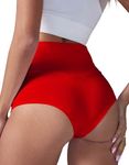 BZB Women's High Waist Yoga Shorts Gym Workout Booty Dance Hot Pants Athletic Butt Lifting Sports Leggings, Red, S