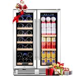 BODEGA Wine and Beverage Cooler - 24 Inch Dual Zone Wine Fridge 57 Cans & 19 Bottle, Compressor Cooling,Built in Under Counter Fridge with Glass Door for Beer Soda Drink Home Bar Office