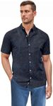 ETHANOL Men Classic Slim Fit Woven Short Sleeve Wrinkle Resistant Print Shirt MSTL46568 NVYTP NVYBLK 2XL
