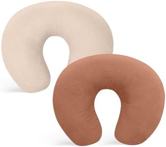 Winmany 2 Pack Muslin Nursing Pillow Covers Soft Cotton Newborn Breastfeeding Pillow Cover Baby Feeding Pillow Slipcover Shower Gifts for Boys Girls (Brown + Beige)