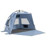 Outsunny Pop Up Tent Beach Tent for 2-3 Person, UPF15+ Easy Set Up Sun Shelter with Extended Floor, Sandbags, Mesh Windows and Carry Bag, Light Blue