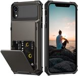 Nvollnoe for iPhone XR Case with Card Holder[Store 5 Cards] Dual Layer Heavy Duty Shockproof Wallet Case with Hidden Card Slot Large Storage Case for iPhone XR(Gunmetal)