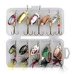 10Pcs/Set Sequins Spinner Fishing Lures with Hook, Lifelike Rotating Metal Fishing Bait Crankbaits Set Fishing Tackle Sharp Treble Hooks(10pcs)