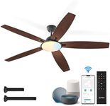 Amico Ceiling Fans with Lights, 52 inch Smart Ceiling Fan with Remote/APP/Alexa Control, Reversible DC Motor, 5 Blades, 6 Speeds, 3CCT, Dimmable, Noiseless, Wifi Ceiling Fan for Bedroom, Farmhouse