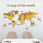 Shuanghao Wall Stickers Murals Background Poster Decoration Mirror Fashion Art Creative Acrylic 3D World Map Mundi for Office Study Living BedRooms Home Large Murals Wall Decals Stickers Gold280*174