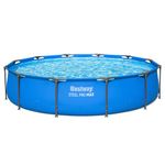 Bestway Steel Pro Round Frame Swimming Pool 12 ft with Filter Pump, 366 x 76 cm Above Ground Pool, Tri Tech Durable Liner, Rust Resistant Steel Frame, Easy Setup Garden Pool - Blue