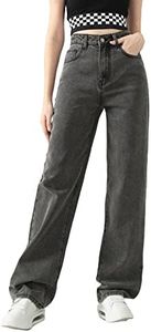 SweatyRocks Girl's Casual High Waist Solid Denim Pants Stretchy Flare Leg Jeans with Pocket Grey 10-11Y