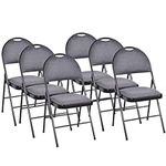 Giantex 6-Pack Folding Chair with Handle Hole, Upholstered Padded Seat and Back with Metal Frame for Home Office Party Use, Grey