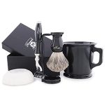 Haryali London 5Pc Mens Shaving Kit 3 Edge Razor, Black Badger Hair Brush, Bowl, Soap and Stand Perfect Set for Men