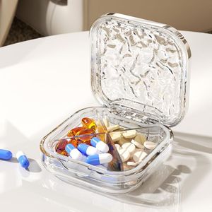 Mini Pill Box for Women, Transparent Water Ripple Design, BPA-Free Travel-Sized ABS Pill Organizer with Silicone Seal, Compact & Portable Medicine Case for Purse, Backpack & Travel