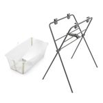Stokke Flexi Bath (Sandy Beige) + Newborn Support + Flexi Bath Stand - Best for Newborns & Babies Up to 48 Months - Foldable, Durable & Easy to Store
