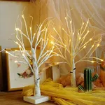 Twinkle Star 2 Pack 24 LED Lighted Birch Tree for Home Decor, Battery Operated Tabletop Mini Artificial Tree for for Christmas Centerpiece Mantel Indoor Wedding Party Fall Decoration 2 FT