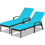 DORTALA Chaise Lounge Outdoor, Set of 2 Wicker Patio Lounge Chair with Cushion and Armrest, Adjustable Backrest, Rattan Reclining Chair for Garden, Balcony, Poolside, Turquoise