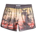 MaaMgic Mens 5" Short 70s 80s 90s Vintage Swim Trunks Quick Dry Bathing Suits Swimming Shorts Swimsuits Board Shorts,Coconut Tree Sunset,M