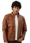 Leather Retail Faux Fur Brown Standard Length Biker Jacket For Men(Lrm38Br), X-Small