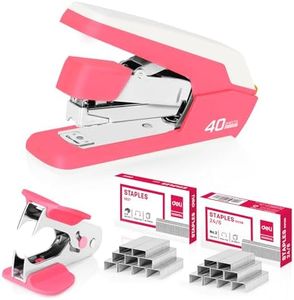 Deli Effortless Desktop Stapler, Heavy Duty Stapler, 40-50 Sheet Capacity, One Finger, No Effort, Includes Staples & Staple Remover, Rose